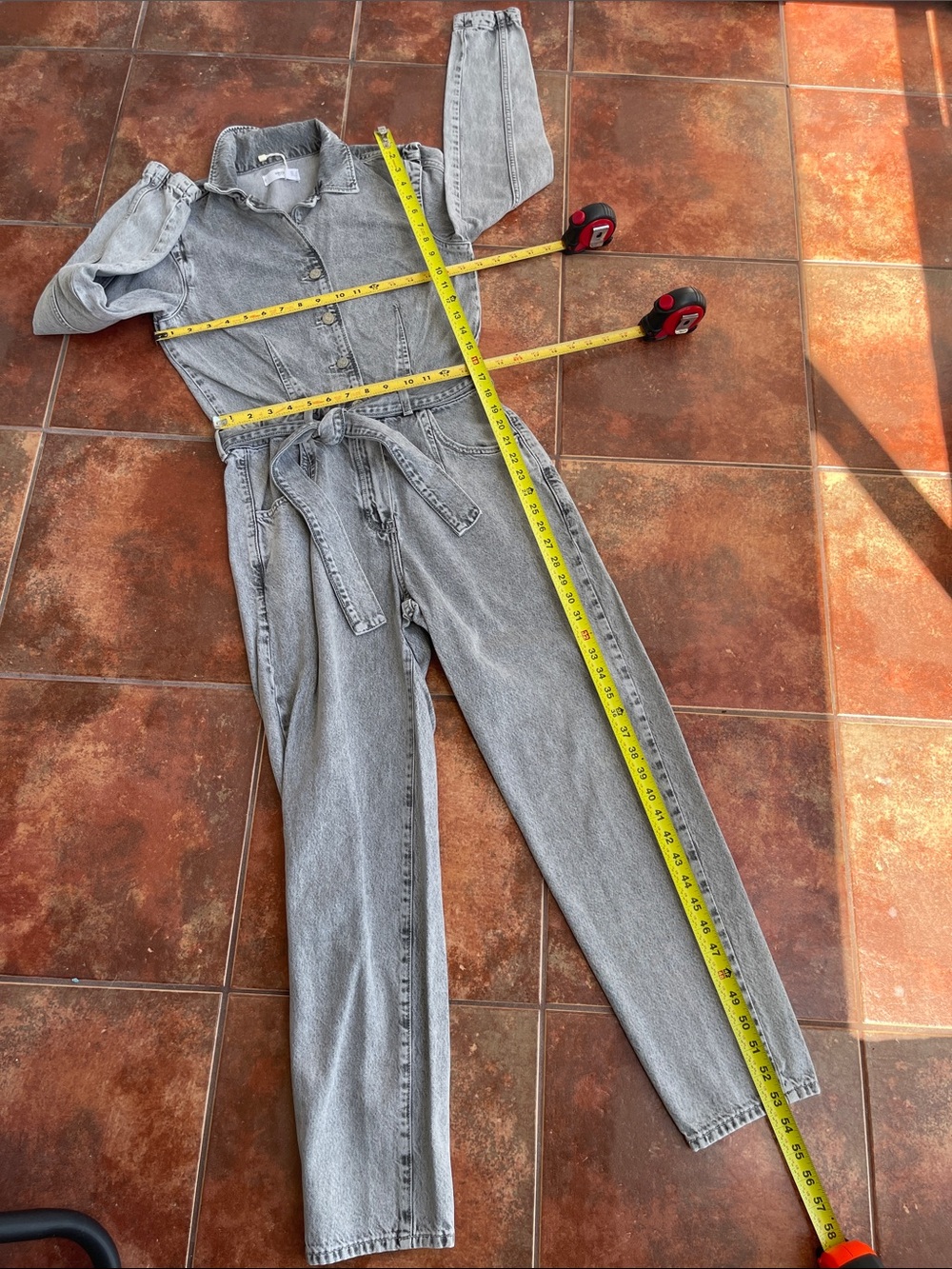 MANGO Gray Denim Utility Jumpsuit Belted Boiler Suit XS - Picture 11 of 13